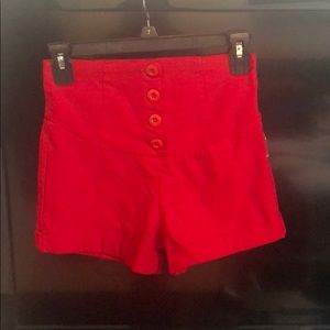 Red high waisted cuffed dressy shirts